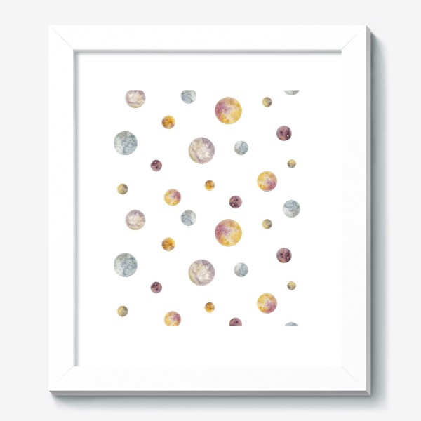 Картина «Акварельный нарисованный вручную бесшовный фон с яркими иллюстрациями космических планет, Космос, круг, шар, пятно»