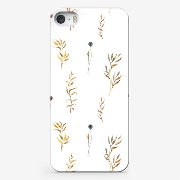 Чехол iPhone «Акварельный нарисованный вручную бесшовный фон с яркими иллюстрациями простых растений колосков, травинок, цветов. Рожь»