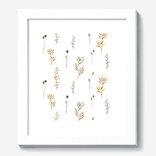 Картина «Акварельный нарисованный вручную бесшовный фон с яркими иллюстрациями простых растений колосков, травинок, цветов. Рожь»