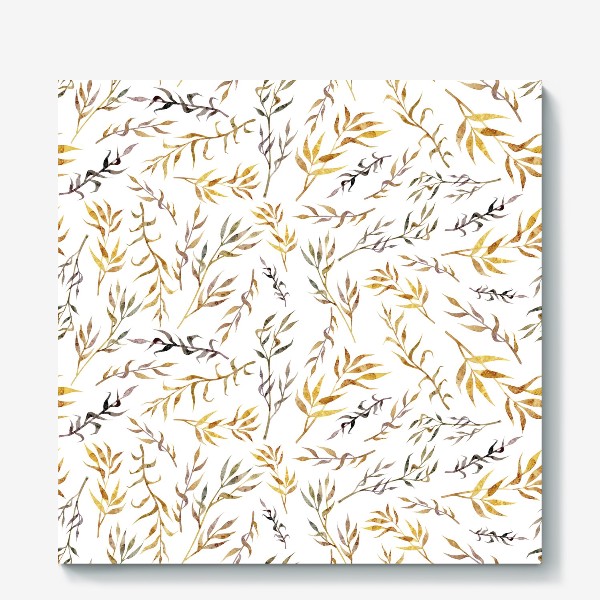 Холст &laquo;Акварельный нарисованный вручную бесшовный фон с яркими иллюстрациями простых растений колосков, травинок, цветов. Рожь&raquo;