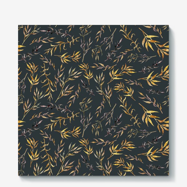 Холст «Акварельный нарисованный вручную бесшовный фон с яркими иллюстрациями простых растений колосков, травинок, цветов. Рожь»