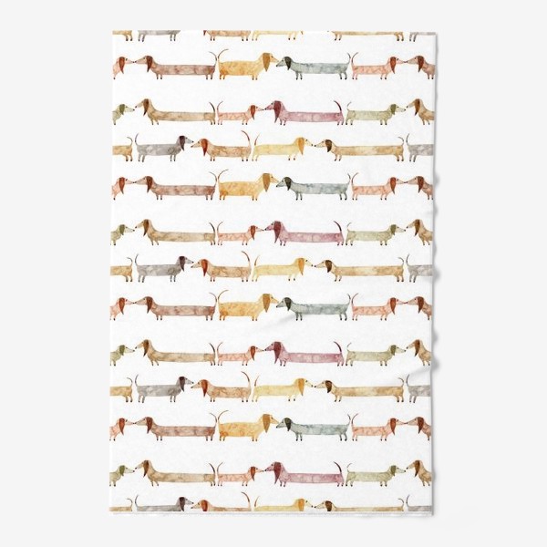 Полотенце «Акварельный нарисованный вручную бесшовный фон с яркими иллюстрациями собак такс»