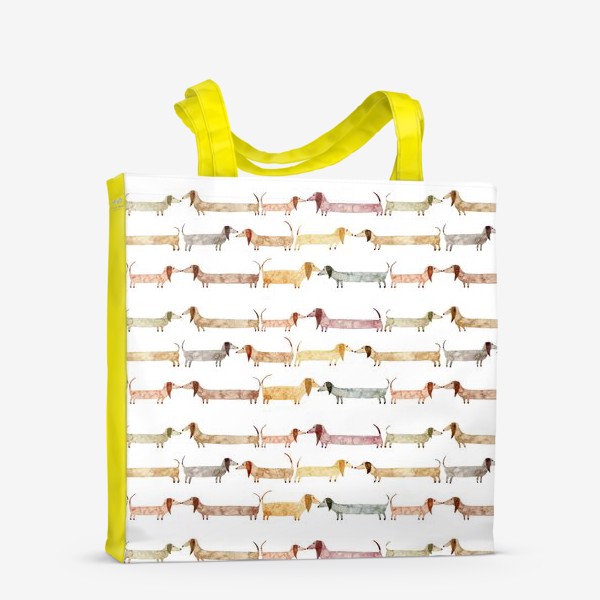 Сумка-шоппер &laquo;Акварельный нарисованный вручную бесшовный фон с яркими иллюстрациями собак такс&raquo;