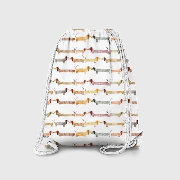 Рюкзак «Акварельный нарисованный вручную бесшовный фон с яркими иллюстрациями собак такс»