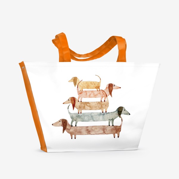 Пляжная сумка &laquo;Акварельная нарисованная вручную яркая иллюстрация с собачками таксами стоящими друг на друге&raquo;