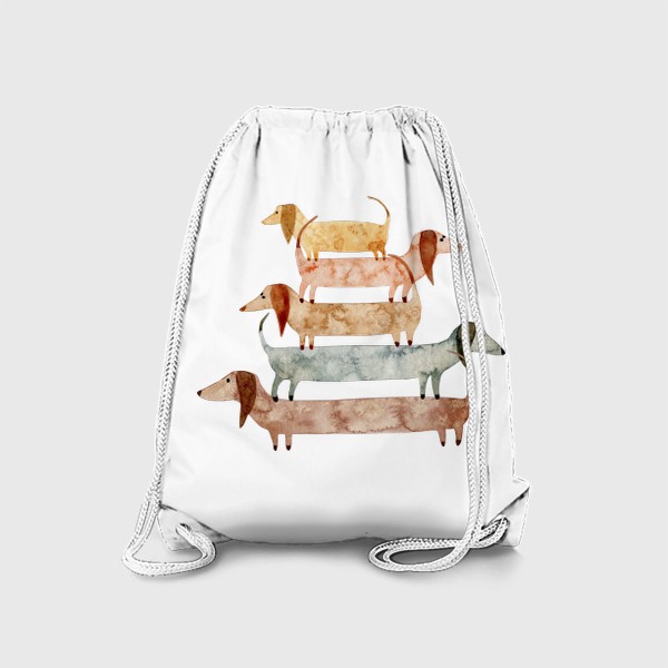 Рюкзак «Акварельная нарисованная вручную яркая иллюстрация с собачками таксами стоящими друг на друге»