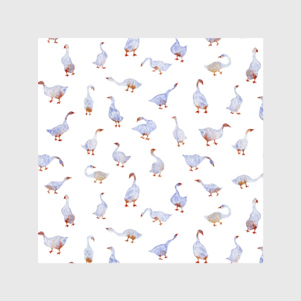 Шторы &laquo;Акварельный нарисованный вручную бесшовный фон с яркими иллюстрациями голубых гусей, лебедей с красными лапами. Птицы&raquo;