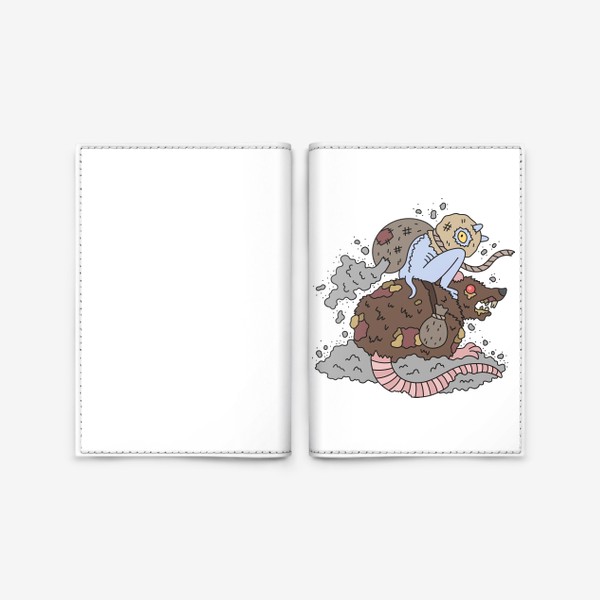 Обложка для паспорта &laquo;Чертик с мешочком пыли верхом на коричневой крысе&raquo;
