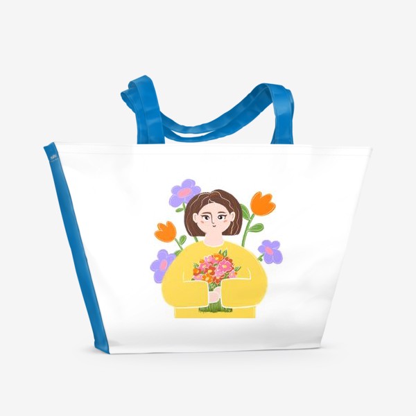 Пляжная сумка «Девушка с цветами — в подарок на 8 марта и 14 февраля »