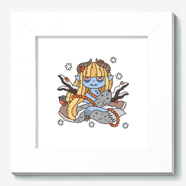 Картина «Зимняя девочка чертенок с бусами из рябины»