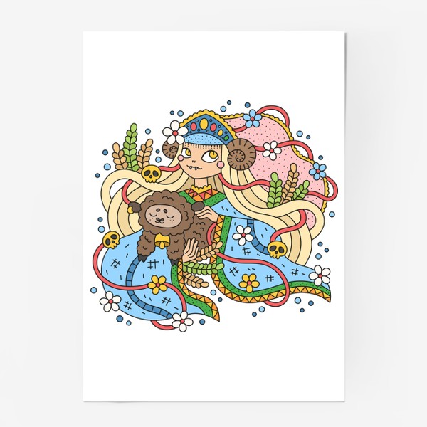 Постер «Дева полей. Девочка с рожками, в кокошнике с лентами»