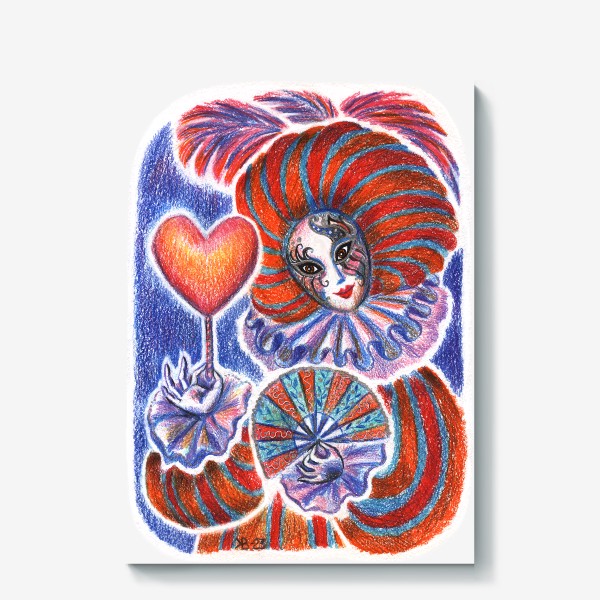 Холст «Ко Дню Влюбленных. Венецианский карнавал, маска, сердечко. »