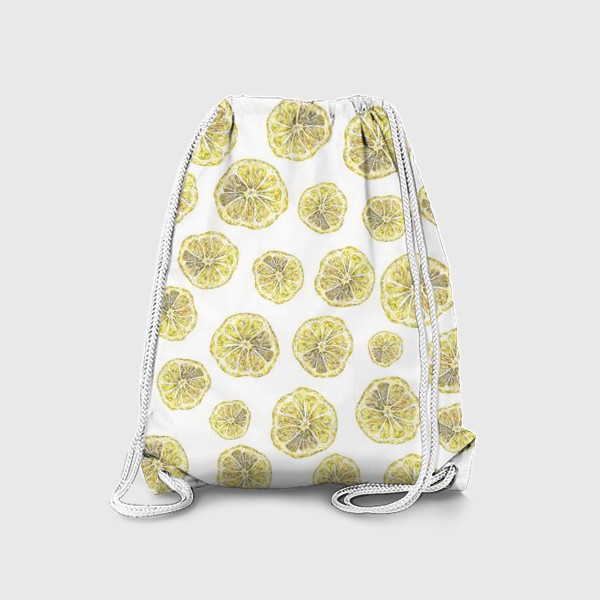 Рюкзак &laquo;Акварельный нарисованный вручную бесшовный фон с яркими иллюстрациями ломтиков желтых лимонов. Круглые срезы, цитрус&raquo;