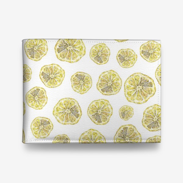 Кошелек «Акварельный нарисованный вручную бесшовный фон с яркими иллюстрациями ломтиков желтых лимонов. Круглые срезы, цитрус»
