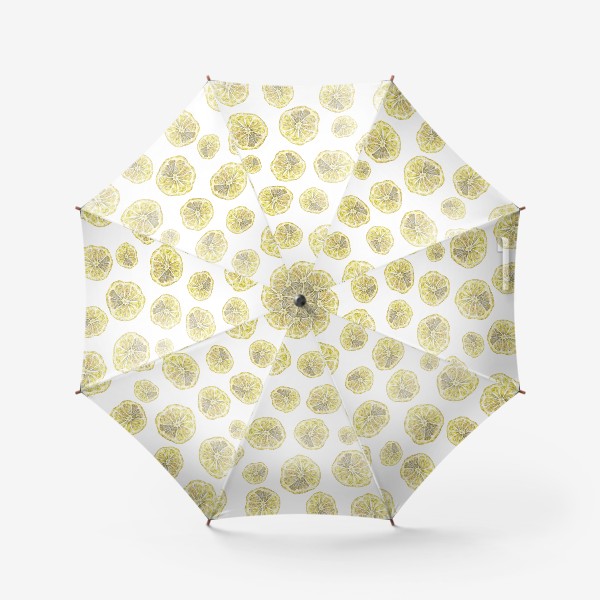 Зонт &laquo;Акварельный нарисованный вручную бесшовный фон с яркими иллюстрациями ломтиков желтых лимонов. Круглые срезы, цитрус&raquo;