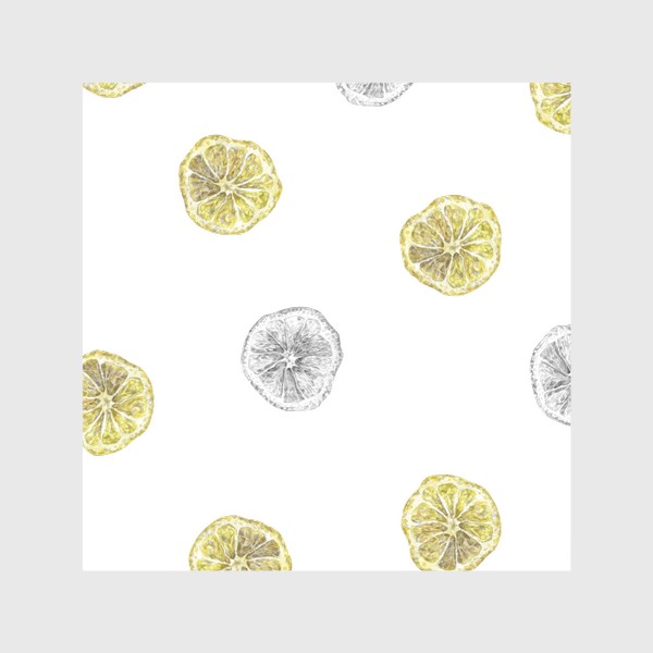 Шторы «Акварельный нарисованный вручную бесшовный фон с яркими иллюстрациями ломтиков желтых лимонов. Круглые срезы, цитрус»