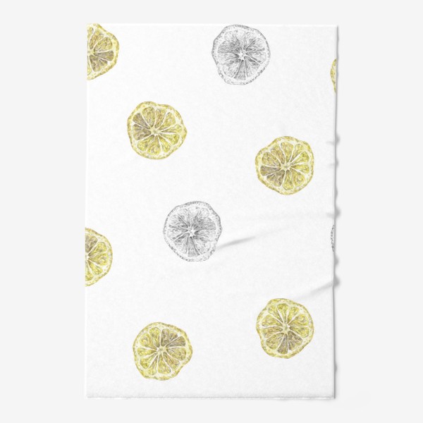 Полотенце &laquo;Акварельный нарисованный вручную бесшовный фон с яркими иллюстрациями ломтиков желтых лимонов. Круглые срезы, цитрус&raquo;
