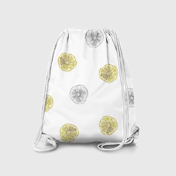 Рюкзак «Акварельный нарисованный вручную бесшовный фон с яркими иллюстрациями ломтиков желтых лимонов. Круглые срезы, цитрус»