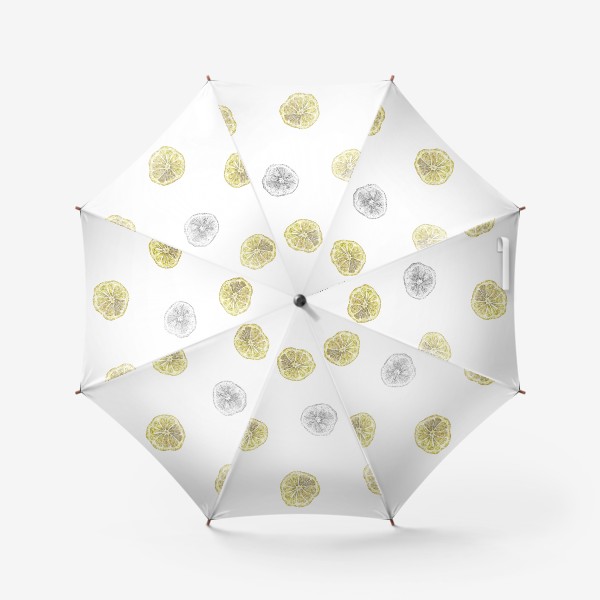 Зонт «Акварельный нарисованный вручную бесшовный фон с яркими иллюстрациями ломтиков желтых лимонов. Круглые срезы, цитрус»