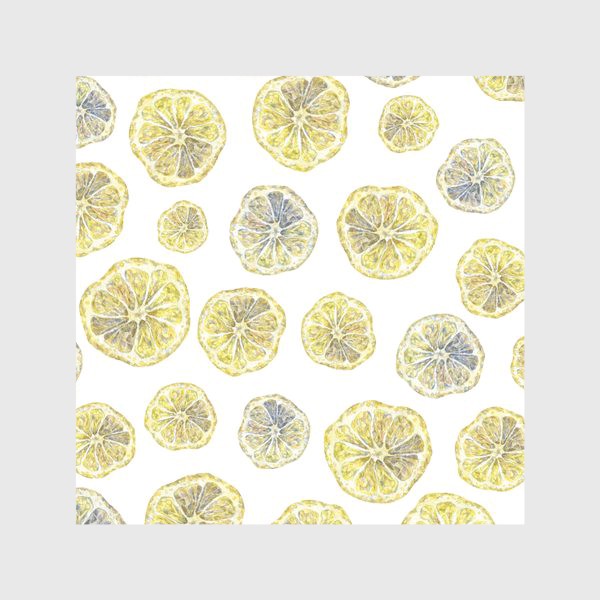 Скатерть «Акварельный нарисованный вручную бесшовный фон с яркими иллюстрациями ломтиков желтых лимонов. Круглые срезы, цитрус»