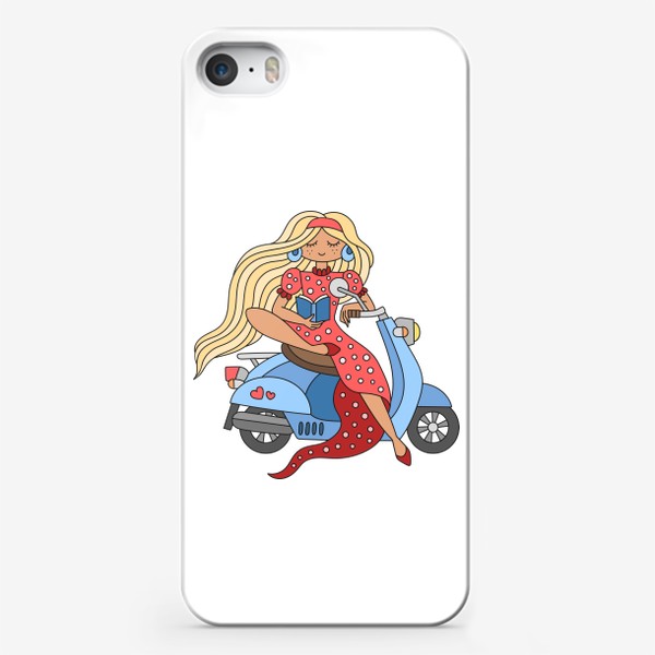 Чехол iPhone «Девушка в красном платье за рулем скутера»