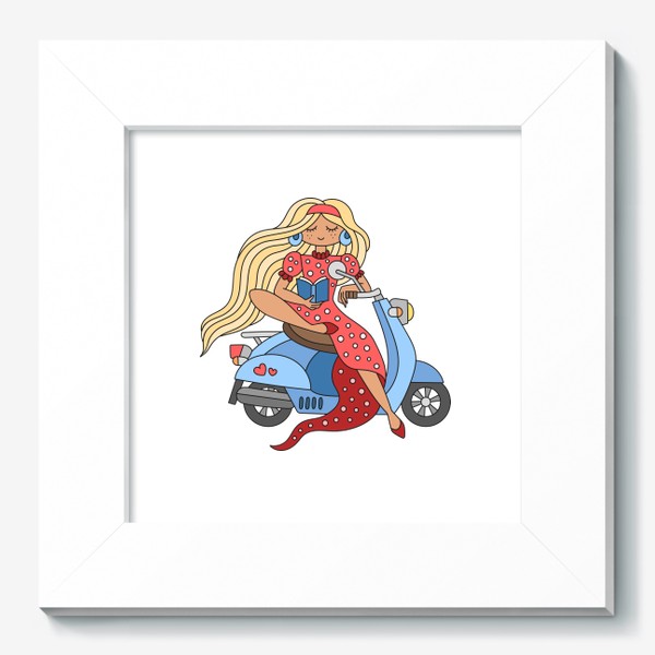 Картина «Девушка в красном платье за рулем скутера»