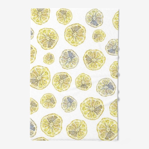 Полотенце &laquo;Акварельный нарисованный вручную бесшовный фон с яркими иллюстрациями ломтиков желтых лимонов. Круглые срезы, цитрус&raquo;