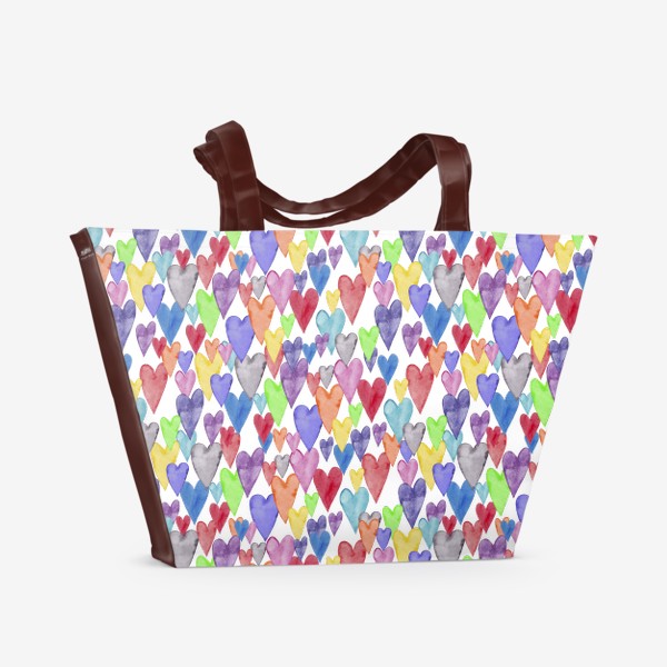 Пляжная сумка «Цветные сердечки. Бесшовный паттерн. Любовь.»