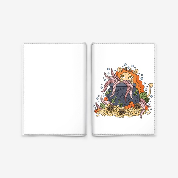 Обложка для паспорта «Мышка полевка с урожаем. Маленькая девочка чёртик с горшочком»