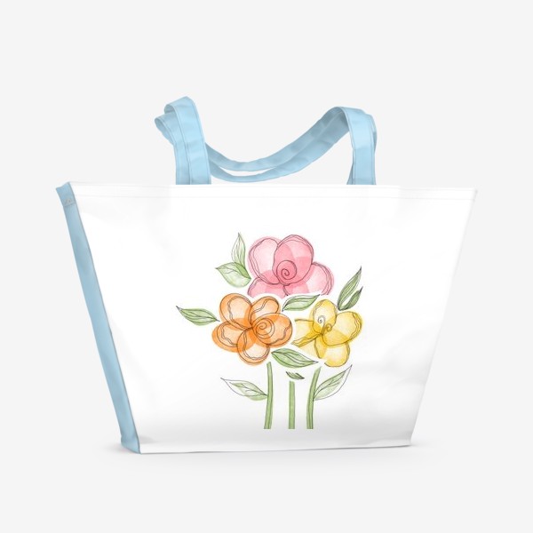 Пляжная сумка &laquo;Акварельные цветы — в подарок на 8 марта&raquo;