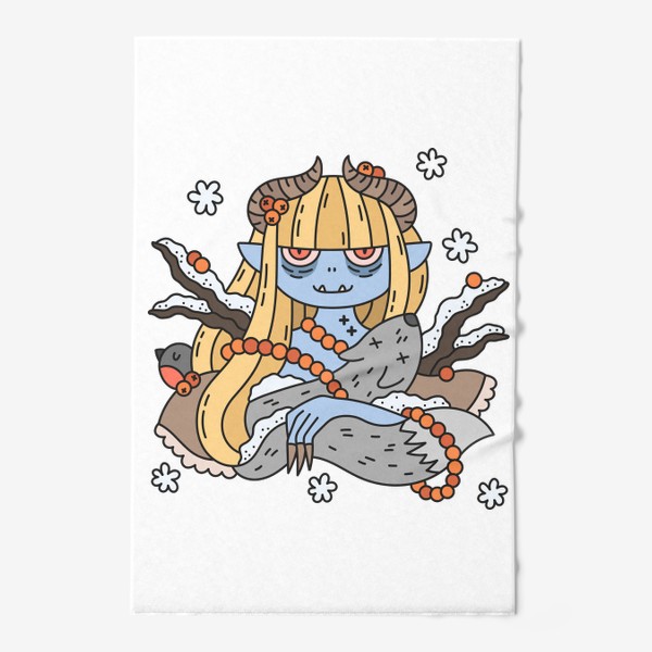 Полотенце «Зимняя девочка чертенок с бусами из рябины»