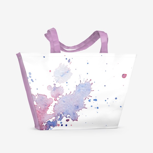 Пляжная сумка «Акварельная абстракция. Розовый голубой фон. Брызги краски.»