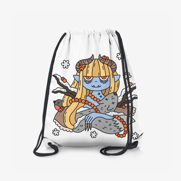Рюкзак «Зимняя девочка чертенок с бусами из рябины»