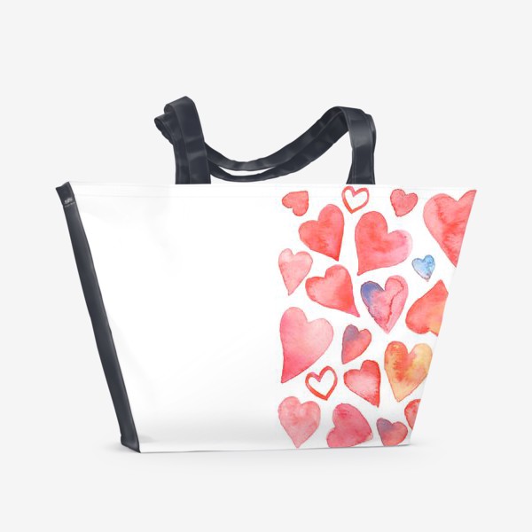 Пляжная сумка &laquo;Пттерн из акварельных сердец. Сердце. День святого Валентина&raquo;