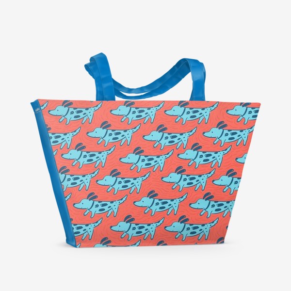 Пляжная сумка «Голубые дудл собаки на оранжевом»