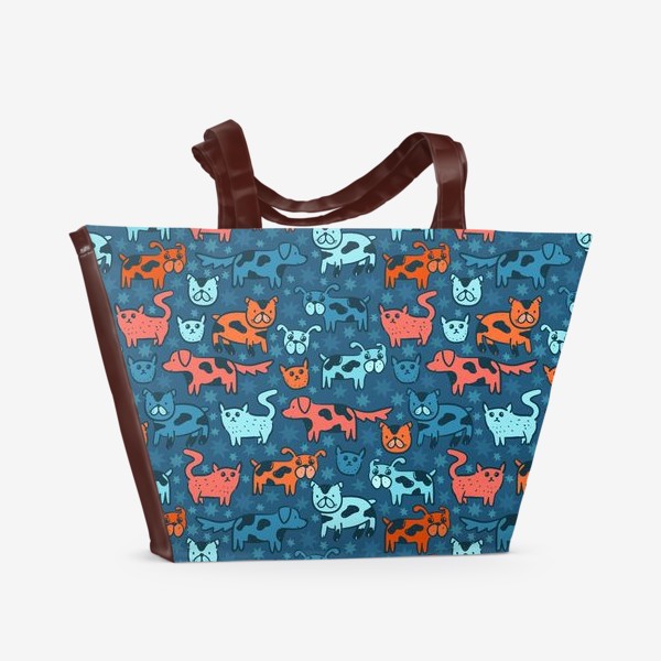 Пляжная сумка «Котики собачки дудл арт»