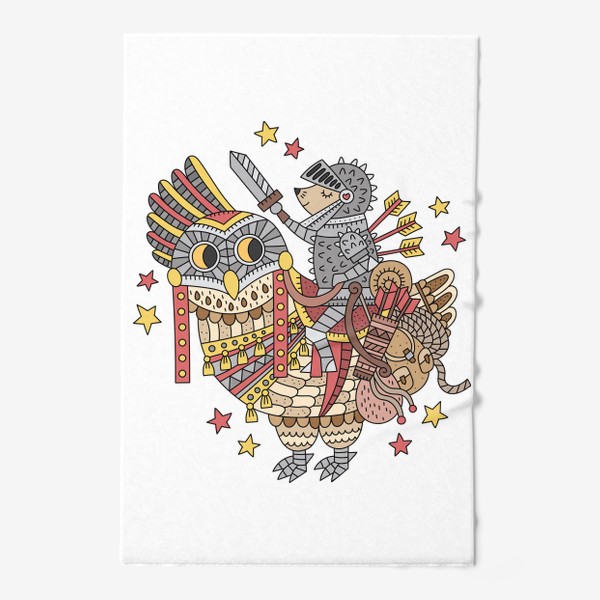 Полотенце &laquo;Рыцарь ёж верхом на большой сове. Ёжик путешественник&raquo;