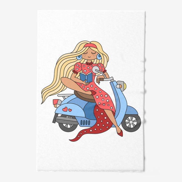 Полотенце «Девушка в красном платье за рулем скутера»