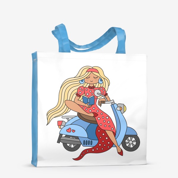 Сумка-шоппер «Девушка в красном платье за рулем скутера»