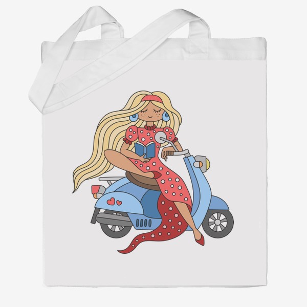 Сумка хб «Девушка в красном платье за рулем скутера»