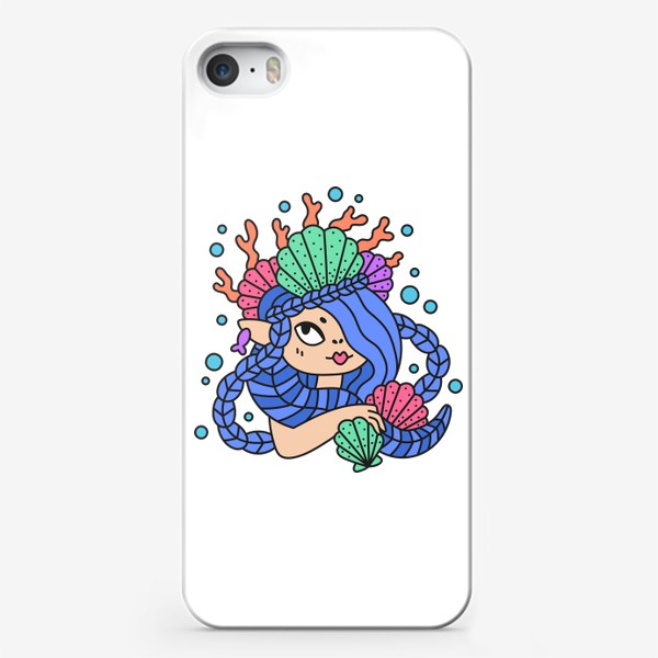 Чехол iPhone «Русалочка с синими волосами и ракушками»