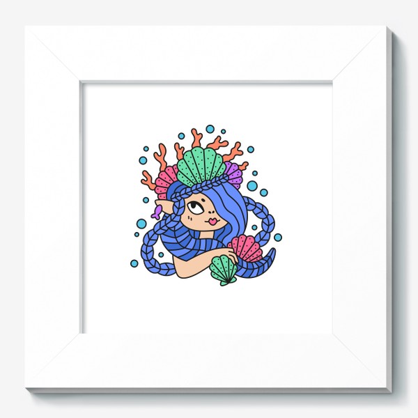 Картина «Русалочка с синими волосами и ракушками»