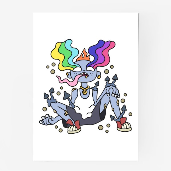 Постер «Мальчик панк с радугой из глаз и грибочками»