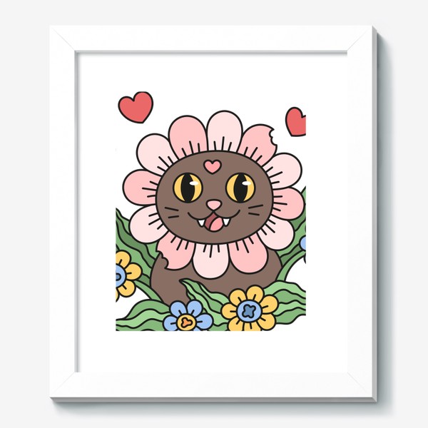 Картина «Счастливый котик ромашка. Влюбленный радостный кот с цветами»