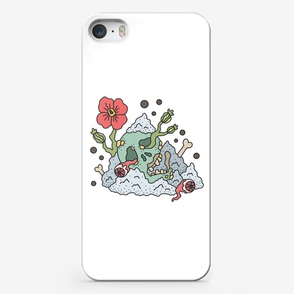 Чехол iPhone «Череп с глазами и цветы маки»