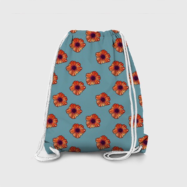 Рюкзак «Цветы-маки на бирюзовом фоне»
