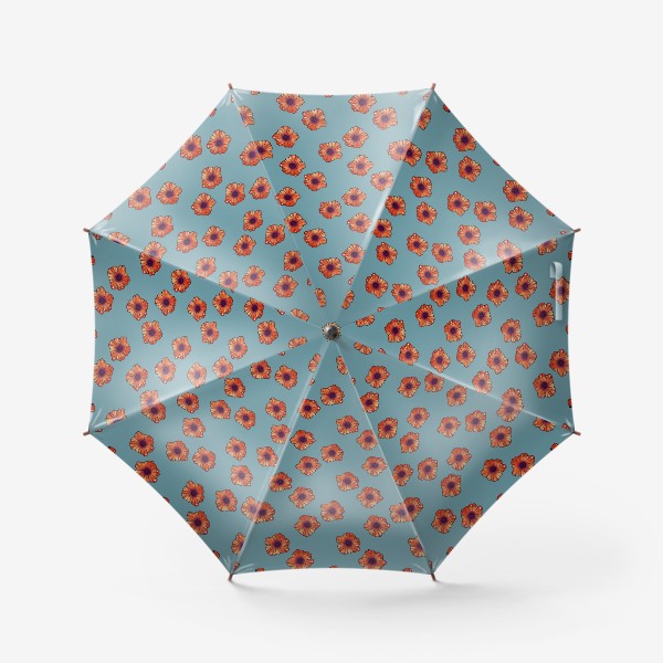 Зонт &laquo;Цветы-маки на бирюзовом фоне&raquo;