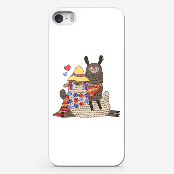 Чехол iPhone «Влюбленная пара лам. Милые ламы, лама в шапочке с кисточками, лама в пледе»