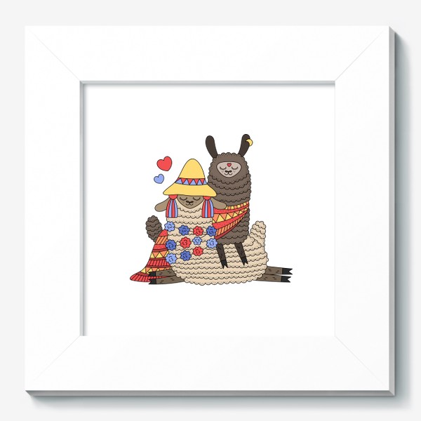 Картина «Влюбленная пара лам. Милые ламы, лама в шапочке с кисточками, лама в пледе»