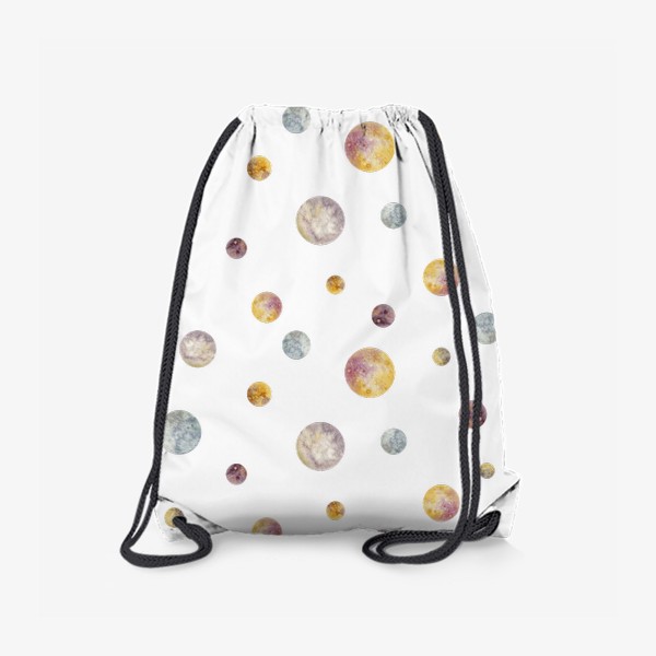 Рюкзак «Акварельный нарисованный вручную бесшовный фон с яркими иллюстрациями космических планет, Космос, круг, шар, пятно»
